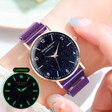 Women Watch Magnetic Rose Gold Starry Sky Watch Luminous  Waterproof