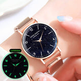 Women Watch Magnetic Rose Gold Starry Sky Watch Luminous  Waterproof