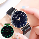 Women Watch Magnetic Rose Gold Starry Sky Watch Luminous  Waterproof