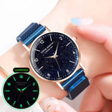 Women Watch Magnetic Rose Gold Starry Sky Watch Luminous  Waterproof